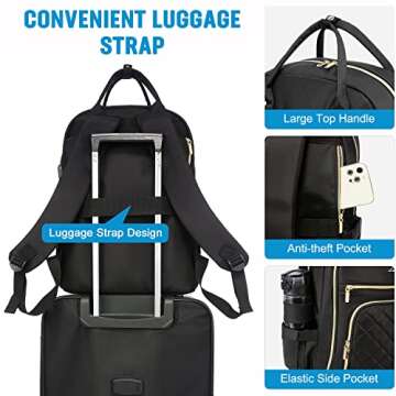LOVEVOOK Laptop Backpack for Women, Water Resistant Travel Work Black Backpacks Purse Business Teacher Nurse Computer Bag with USB Charging Port, Fits 15.6" Laptop