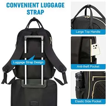 LOVEVOOK Laptop Backpack for Women, Water Resistant Travel Work Black Backpacks Purse Business Teacher Nurse Computer Bag with USB Charging Port, Fits 15.6" Laptop