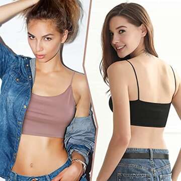 Thrilez 4 Pcs Cropped Tank Tops for Women, Spaghetti Strap Tank Top Cami Basic Crop Top Pack for Women Sports Yoga Sleeping