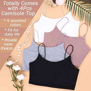 Thrilez 4 Pcs Cropped Tank Tops for Women, Spaghetti Strap Tank Top Cami Basic Crop Top Pack for Women Sports Yoga Sleeping