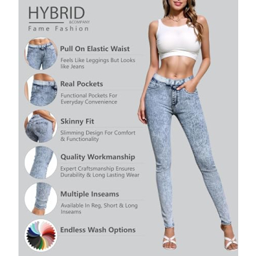 Hybrid Women's Stretchy Slim Fit Pull-On Jean Blue Acid