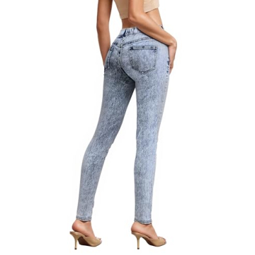 Hybrid Women's Stretchy Slim Fit Pull-On Jean Blue Acid