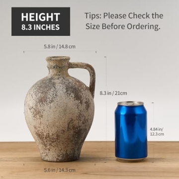 LUKA Ceramic Rustic Farmhouse Vase 8.25 Inch Terracotta Decor