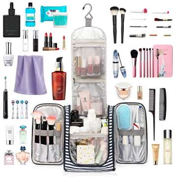 Bosidu Hanging Travel Toiletry Bag,Large Capacity Cosmetic Travel Toiletry Organizer for Women with 4 Compartments & 1 Sturdy Hook,Perfect for Travel/Daily Use/Christmas