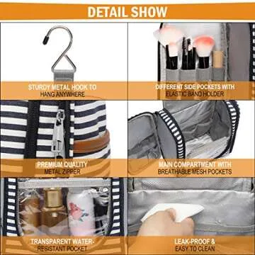 Bosidu Hanging Travel Toiletry Bag,Large Capacity Cosmetic Travel Toiletry Organizer for Women with 4 Compartments & 1 Sturdy Hook,Perfect for Travel/Daily Use/Christmas