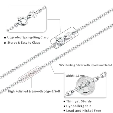 Jewlpire 925 Sterling Silver Chain Necklace Chain for Women 1.1mm Cable Chain Necklace Upgraded Spring-Ring Clasp - Thin & Sturdy 14 Inch