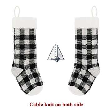 LimBridge Knit Christmas Stockings, 4 Pack 18 inches Knitted Christmas Decorations with Buffalo Plaid Pattern, for Family Holiday Season Decor, Black and White