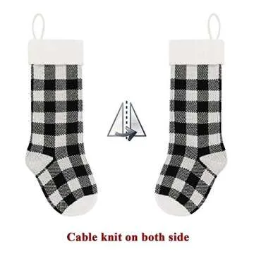 LimBridge Knit Christmas Stockings, 4 Pack 18 inches Knitted Christmas Decorations with Buffalo Plaid Pattern, for Family Holiday Season Decor, Black and White