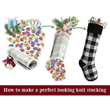 LimBridge Knit Christmas Stockings, 4 Pack 18 inches Knitted Christmas Decorations with Buffalo Plaid Pattern, for Family Holiday Season Decor, Black and White