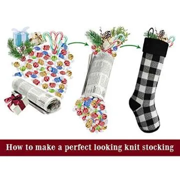 LimBridge Knit Christmas Stockings, 4 Pack 18 inches Knitted Christmas Decorations with Buffalo Plaid Pattern, for Family Holiday Season Decor, Black and White