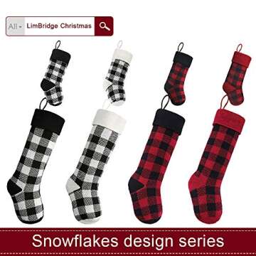 LimBridge Knit Christmas Stockings, 4 Pack 18 inches Knitted Christmas Decorations with Buffalo Plaid Pattern, for Family Holiday Season Decor, Black and White