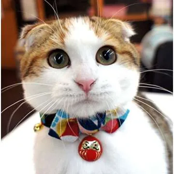 Necoichi Daruma Charm Bow Tie Cat Collar (Stylish and Functional Design)