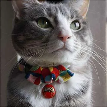 Necoichi Daruma Charm Bow Tie Cat Collar - Stylish Safety
