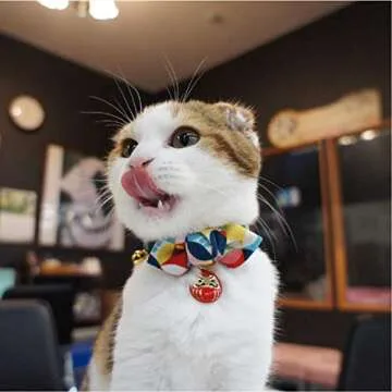 Necoichi Daruma Charm Bow Tie Cat Collar - Stylish Safety