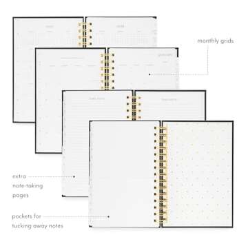 Sugar Paper 2025 Small Spiral Planner, Weekly and Monthly, January to December, 5.75" x 8.25", Calendar for Women, Matte Paper Hardcover, Spiral Bound, Pocket for Storage, 12 Month, Black