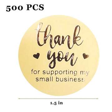 500 pcs Thank You Sticker Foil 1.5 Inch Thank You for Supporting My Small Business Labels for Sealin...