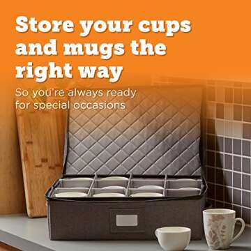storageLAB Cup and Mug Storage Containers, Hard Shell Storage Case with Felt Dividers for Cups, Mugs...