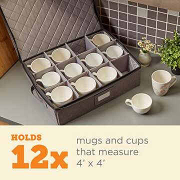 storageLAB Cup and Mug Storage Containers, Hard Shell Storage Case with Felt Dividers for Cups, Mugs, Dishes, and Glasses, Ideal for Kitchen Organizing and Moving Supplies - 1 Pack, Gray