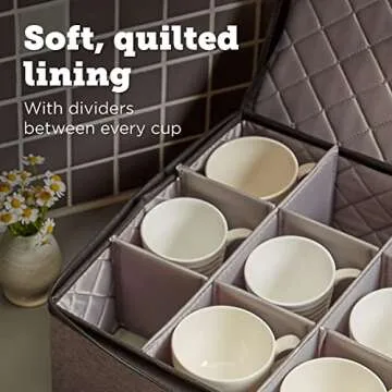 storageLAB Cup and Mug Storage Containers, Hard Shell Storage Case with Felt Dividers for Cups, Mugs, Dishes, and Glasses, Ideal for Kitchen Organizing and Moving Supplies - 1 Pack, Gray