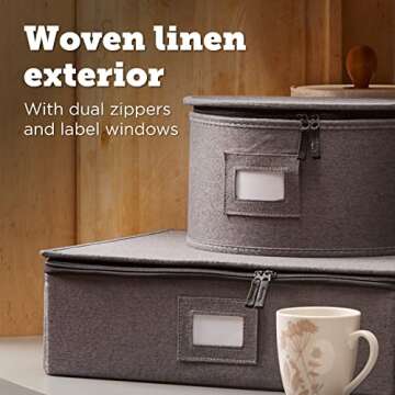 storageLAB Cup and Mug Storage Containers, Hard Shell Storage Case with Felt Dividers for Cups, Mugs, Dishes, and Glasses, Ideal for Kitchen Organizing and Moving Supplies - 1 Pack, Gray