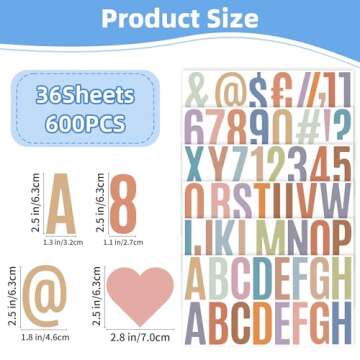 600Pcs Letter Stickers Large Bulletin Board Letters 36 Sheets 2.5inch Alphabet Stickers Vinyl Self-A...