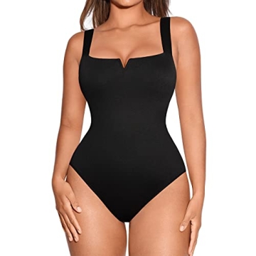 FeelinGirl Bodysuit for Women Black Tank Top Tummy Control Slimming Square Neck Bodysuits Going Out ...