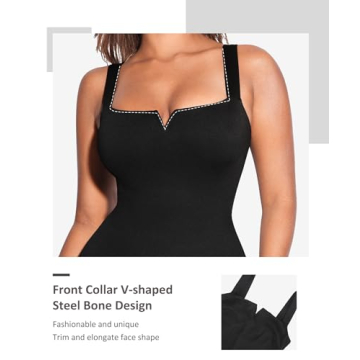 FeelinGirl Black Bodysuit with Tummy Control for Women