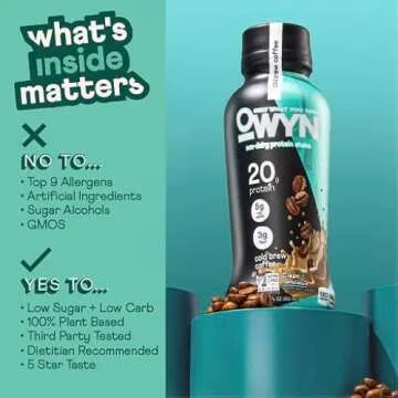 OWYN Only What You Need Vegan Plant Based Protein Shake, Cold Brew Coffee, 36 Pack, 20g Plant Protein, 148mg of Caffeine, Omega-3, Prebiotic Supplements, Gluten-Free, Soy-Free, Non-GMO