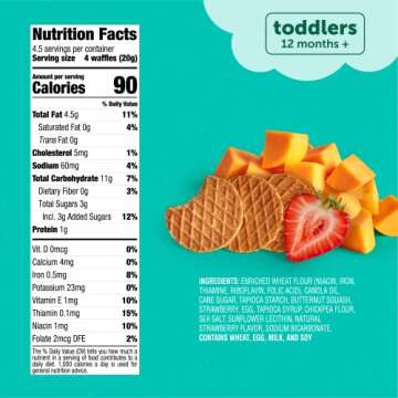 Beech-Nut Toddler Snacks, Mini Waffles with Hidden Veggies, Butternut Berry, Non-GMO, 3.2 oz Bag (7 Pack)