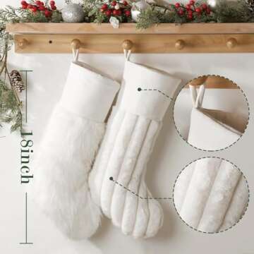 Bunny Chorus Christmas Stockings, 4 Pcs 18 Inch Luxury Snow White Ivory White Thick Plush Faux Fur S...
