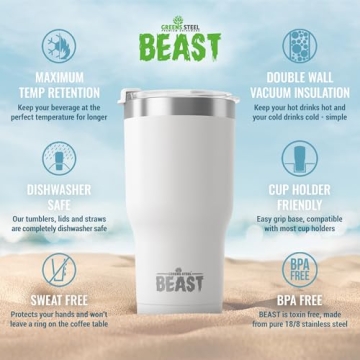 Beast 30 oz Tumbler Insulated Travel Flask in Arctic White