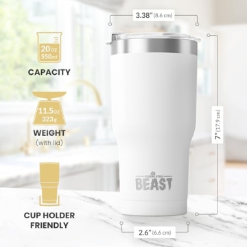 Beast 30 oz Tumbler Insulated Travel Flask in Arctic White