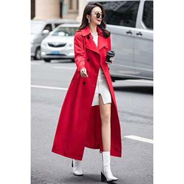 ebossy Women's Stylish Double Breasted Red Duster Trench Coat