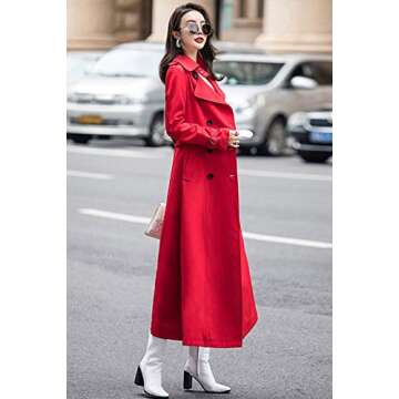 ebossy Women's Double Breasted Red Duster Trench Coat
