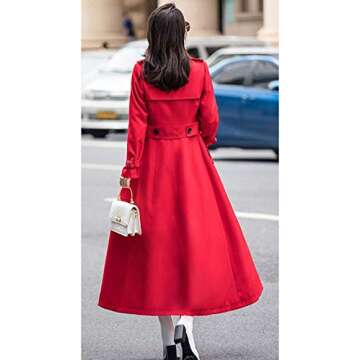 ebossy Women's Double Breasted Red Duster Trench Coat