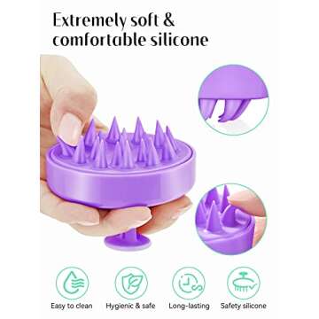 HEETA Shampoo Scalp Brush Massager Hair Growth, Scalp Scrubber with Soft Silicone Bristles for Hair Growth & Dandruff Removal, Hair Brush for Scalp Exfoliator, Purple