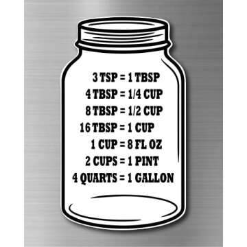 Kitchen Conversion Chart on Jar Magnet Standard Conversion Chart Décor Cooking Measurements for Food Measuring Easy to Read Recipe Baking Tools Accessories