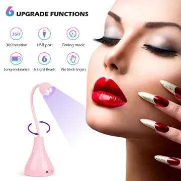 XSMNER UV LED Nail Lamp, Portable Mini Nail Dryer, 360° Rotatable Hands Free Quick Gel Nail Light, Nail Polish Curing Lamp Flash Cure Light for Nails Great for DIY Home & Salon Manicure (Pink)