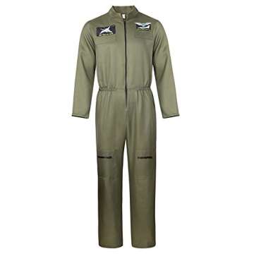 Parlsdy Dress Up Costume for Men Flight Suit Coveralls Mens Halloween Costumes Pilot Jumpsuit Green Medium