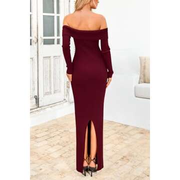 PRETTYGARDEN Women's Winter Sweater Dress Long Sleeve Off Shoulder Slit Maxi Bodycon Cocktail Party ...