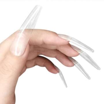 Allkem Soft Gel Nail Tips - XXL Ballerina Nail Extensions Kit - 12 Sizes Extra Extra Long Full Cover Nails - Clear (360 Pieces)