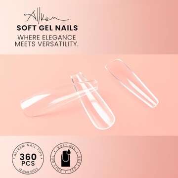 Allkem Soft Gel Nail Tips - XXL Ballerina Nail Extensions Kit - 12 Sizes Extra Extra Long Full Cover Nails - Clear (360 Pieces)