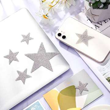Frienda 8 Pieces Rhinestone Star Stickers Bling Car Decals Crystal Self Adhesive Diamond Car Stickers Glitter Auto Emblem Decals Decoration for Bumper Window Laptops Luggage