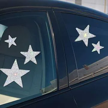 Frienda 8 Pieces Rhinestone Star Stickers Bling Car Decals Crystal Self Adhesive Diamond Car Stickers Glitter Auto Emblem Decals Decoration for Bumper Window Laptops Luggage