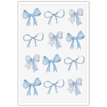 Trendy Blue Bow Watercolor Canvas Art Modern Minimalist Decor