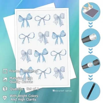 Trendy Blue Bow Watercolor Canvas Art Modern Minimalist Decor