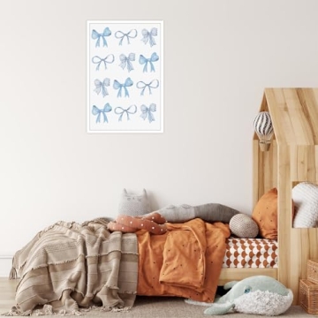 Trendy Blue Bow Watercolor Canvas Art Modern Minimalist Decor