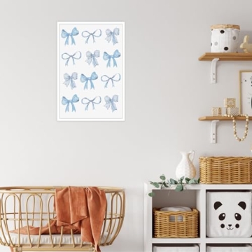 Trendy Blue Bow Watercolor Canvas Art Modern Minimalist Decor