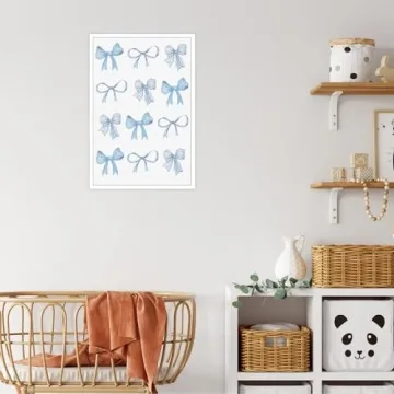 Trendy Blue Bow Watercolor Canvas Art Modern Minimalist Decor