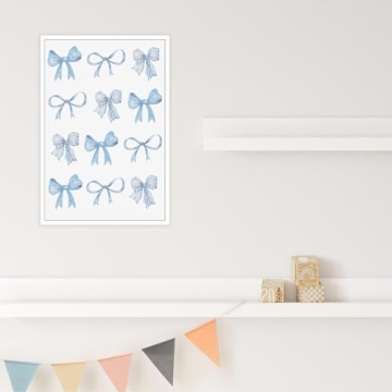 Trendy Blue Bow Watercolor Canvas Art Modern Minimalist Decor